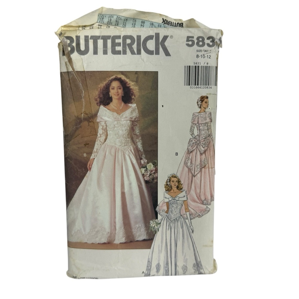 Butterick 5831 8-12 Sewing Pattern Vintage 1991 Wedding Gown Dress Stole Uncut